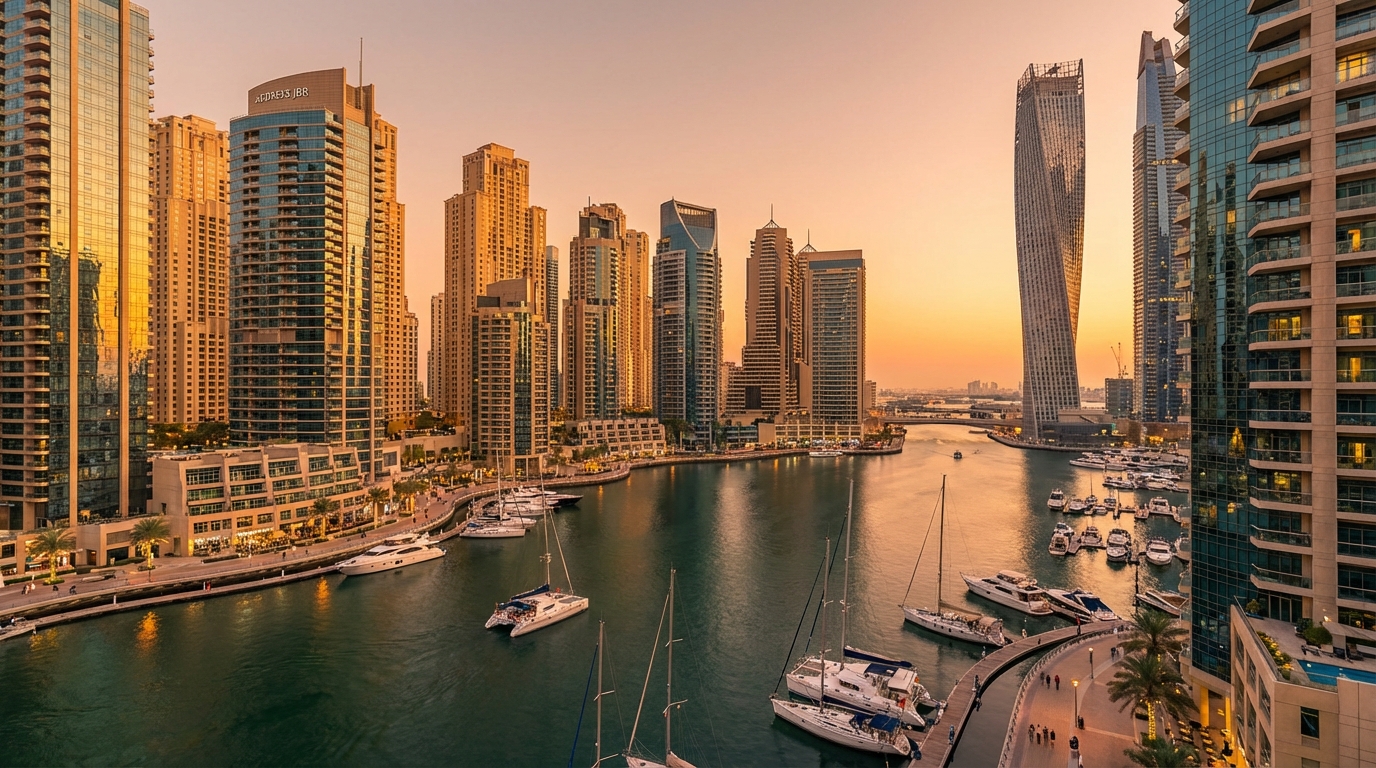 ドバイマリーナの夕暮れの風景