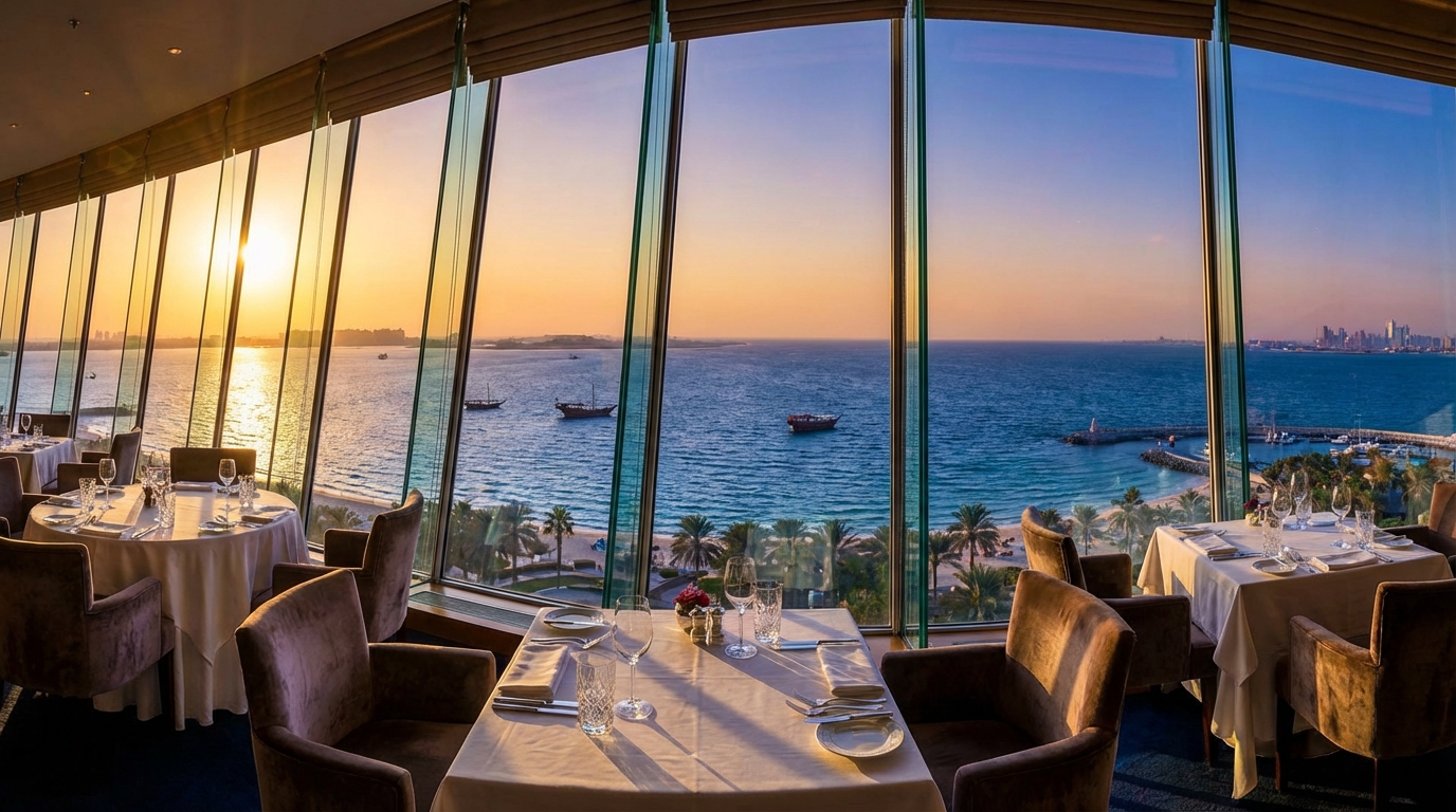 ブルジュ・アル・アラブ最上階レストランからのアラビア湾パノラマビュー