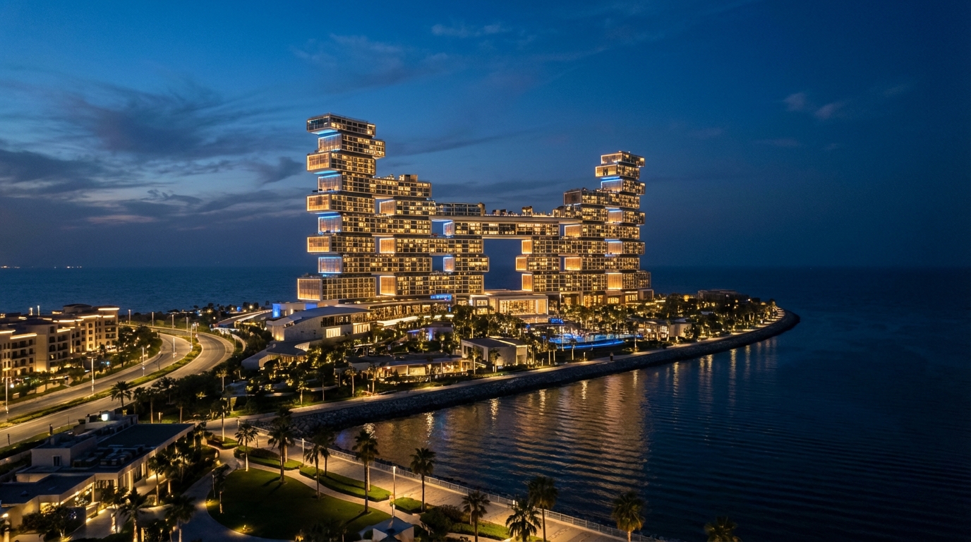 パーム・ジュメイラに佇むアトランティス・ザ・ロイヤルの夜景