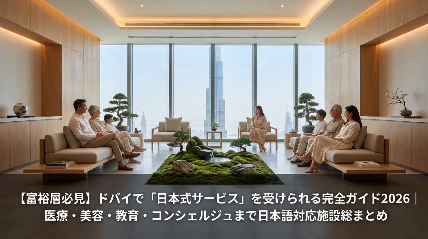 ドバイの高級クリニック待合室とブルジュ・ハリファの眺望