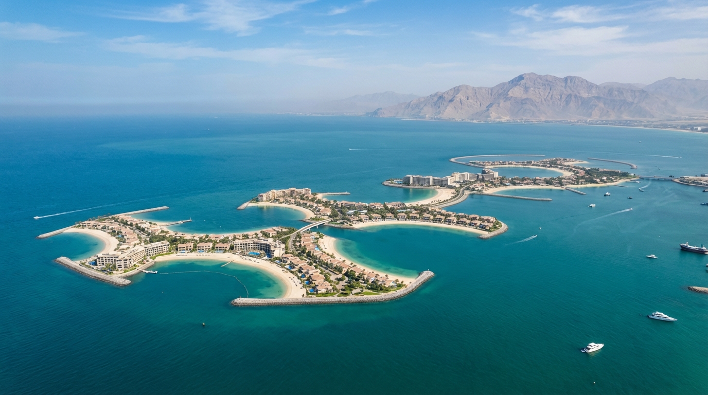 アルマルジャン・アイランド航空写真 - ラスアルハイマの人工島とアラビア湾