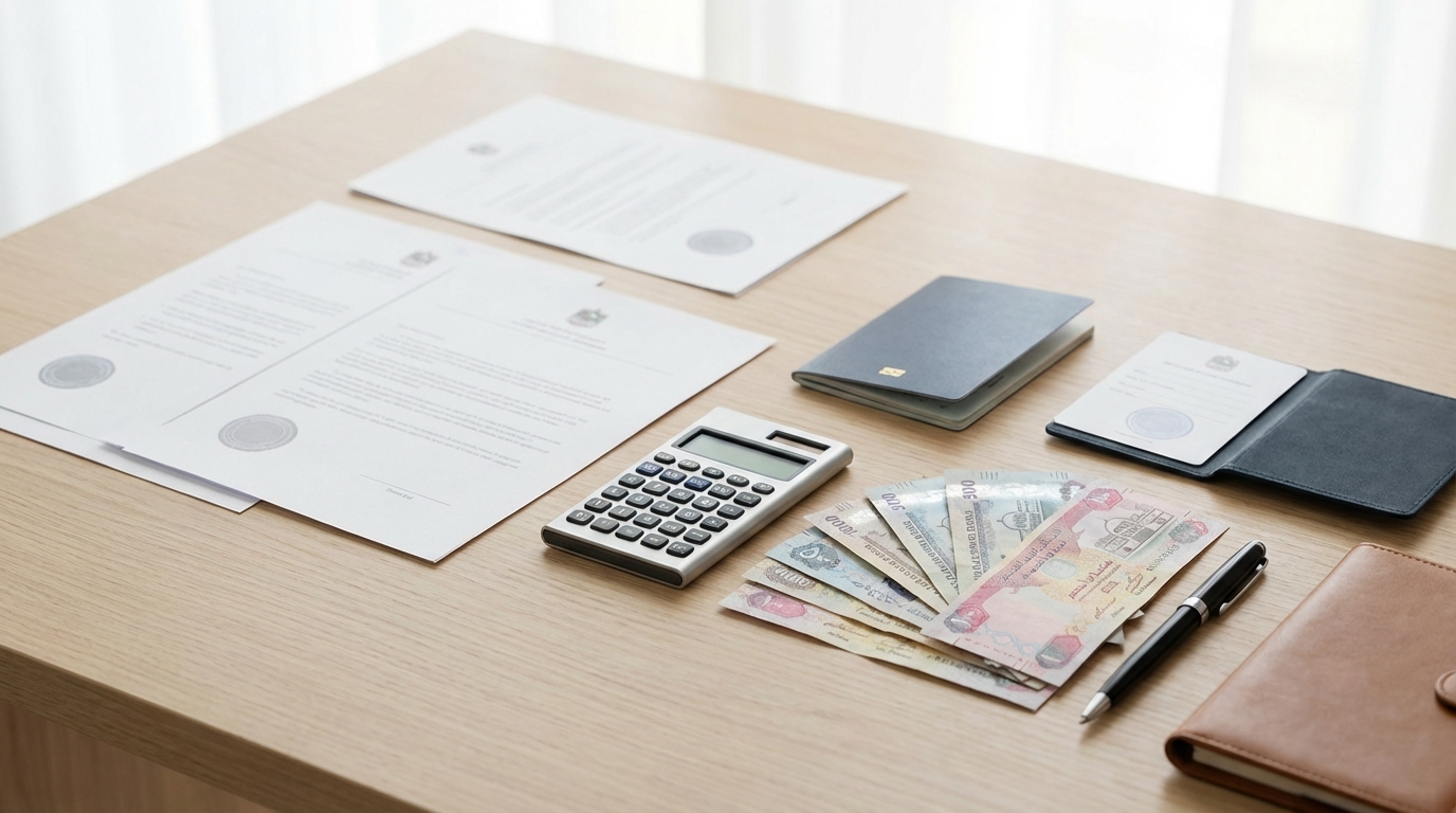 ドバイ法人設立に必要な書類とパスポート、費用計算のイメージ