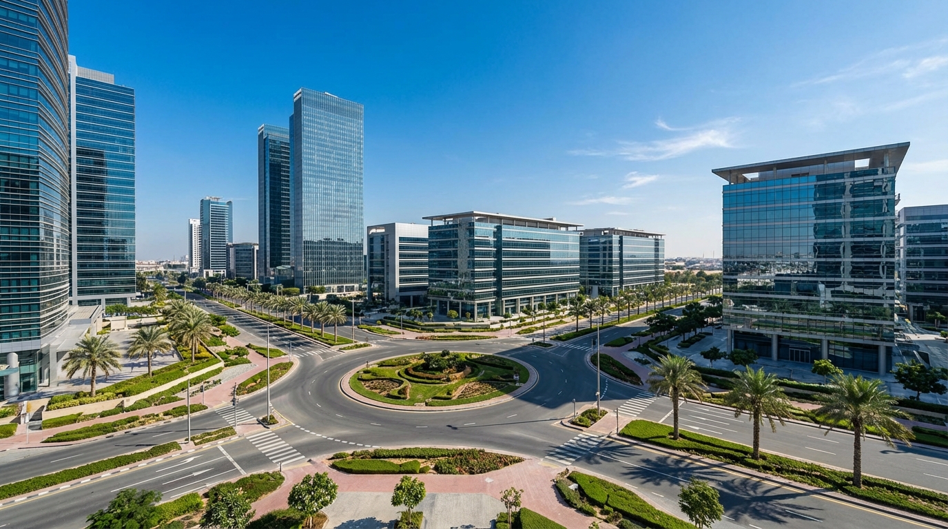 ドバイ・フリーゾーンのビジネスパーク外観