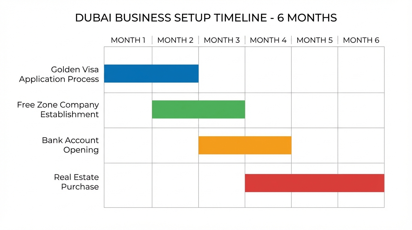ドバイ法人設立6ヶ月ロードマップのガントチャート