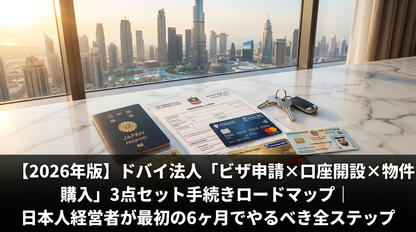 ドバイ法人設立・ビザ・口座開設・不動産購入の3点セット手続きイメージ