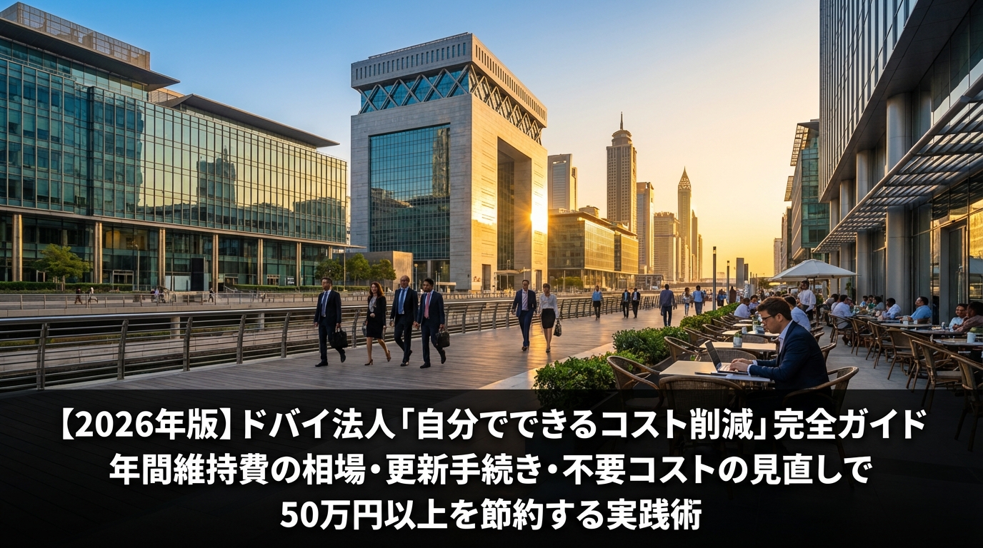 ドバイDIFC（国際金融センター）のガラス張りモダンオフィスビル群とビジネスパーソンたち