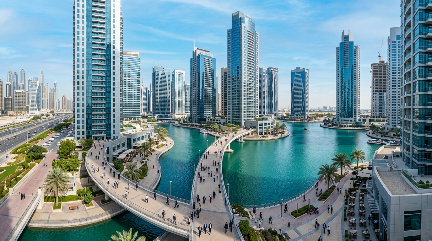 DMCCジュメイラレイクタワーズの高層オフィスビル群