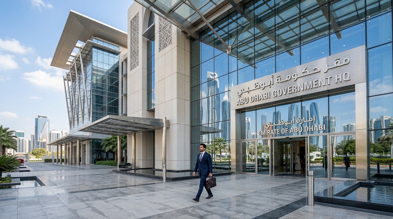 アブダビ不動産センター（ADREC）が入るモダンな政府庁舎の外観