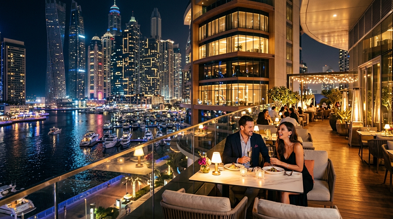 PIER 7レストランタワーとマリーナの夜景