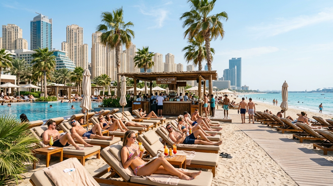 JBR「ザ・ビーチ」のビーチクラブとプールバーの昼間の風景