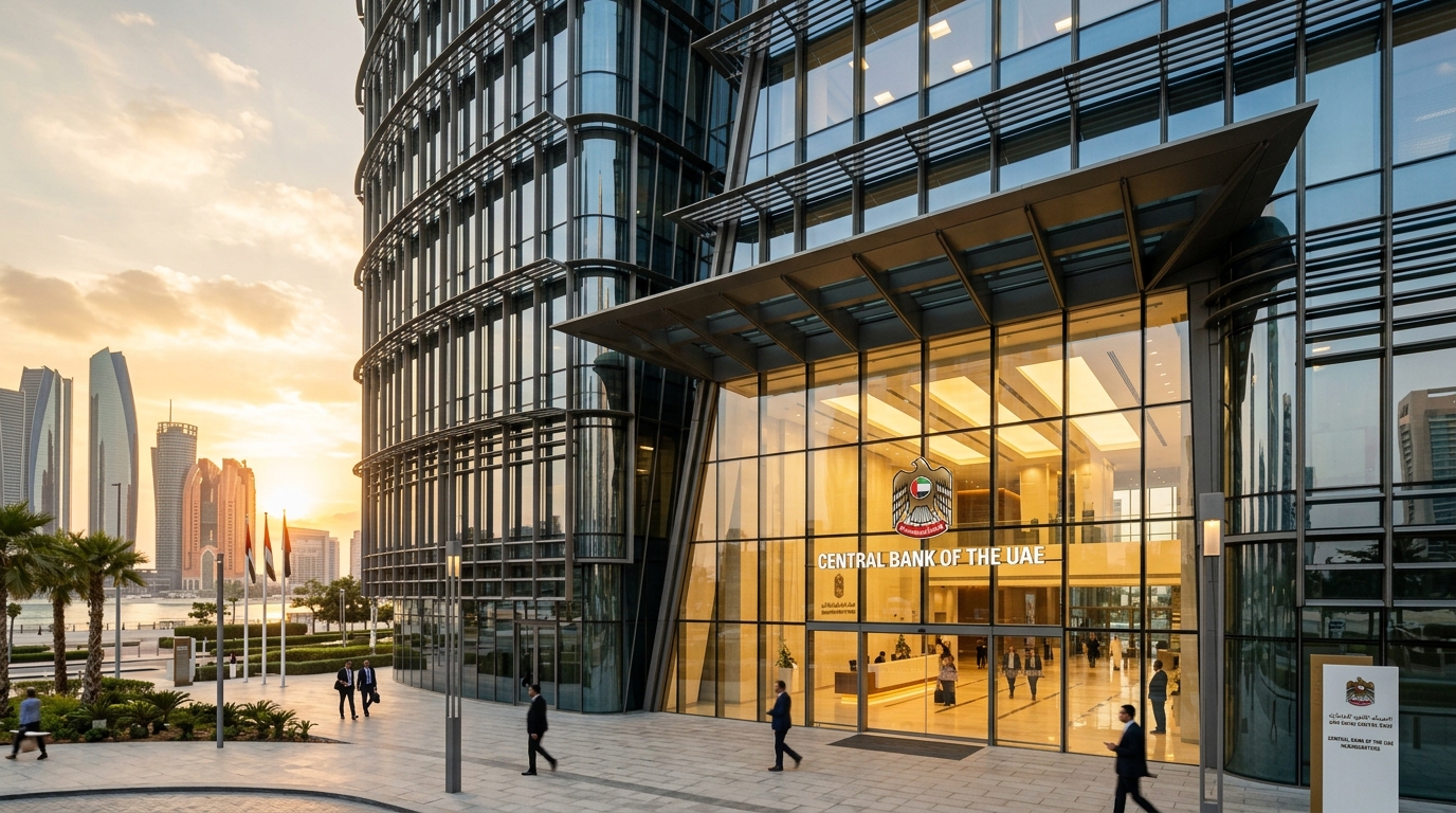 UAE中央銀行の近代的な建築とアブダビのスカイライン