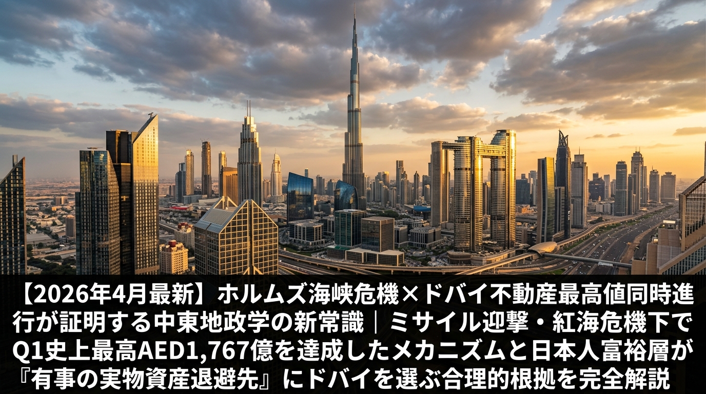 ドバイダウンタウンのゴールデンアワー空撮、ブルジュ・ハリファを中心とした高層ビル群が夕焼けに照らされている壮大な風景
