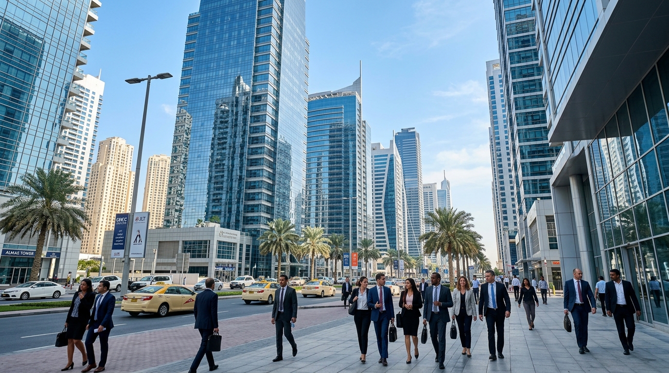 DMCCフリーゾーンがあるJLT（ジュメイラ・レイク・タワーズ）のオフィスタワー群